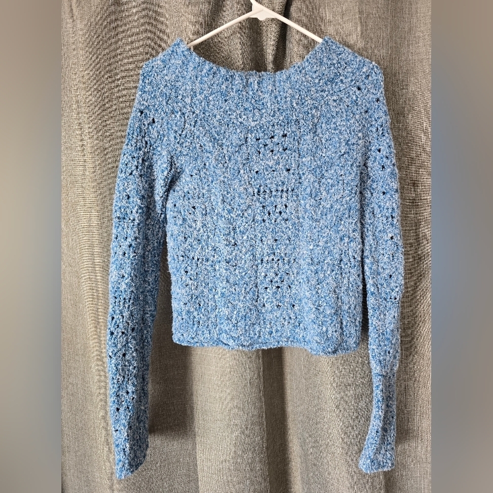 Free People Women's Blue Marine Avalon Off The Shoulder Pullover Sweater Size S - Picture 2 of 5
